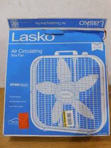 lot 59 image: Lasko 20 in. 3 Speeds Box Fan in White with Save-Smart Technology for Energy Efficiency, Carry Handle