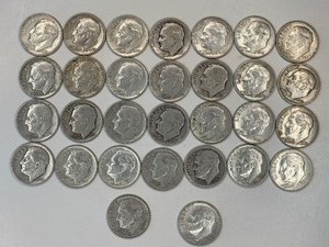 LOT OF 30 SILVER DIMES MIXED DATES