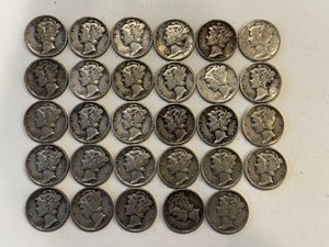 LOT OF 29 MERCURY DIMES MIXED DATES