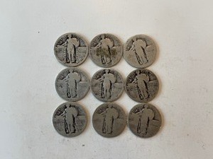 LOT OF 9 STANDING LIBERTY QUARTES MIXED DATES OR NO DATES