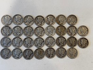 LOT OF 30 MERCURY DIMES MIXED DATES