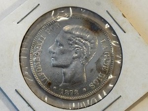 1878 SILVER SPAIN COIN 5 PESETAS
