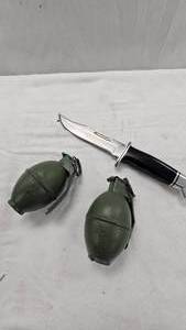 lot 21 image: Buck Knife 119x  and Inert Cast Gernades