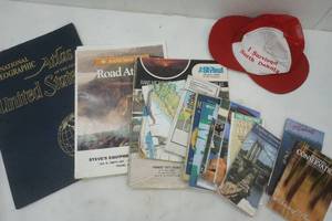 lot 12 image: Vintage maps and road atlas, ND hat