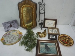 lot 16 image: Home decor lot, signed artwork, metal candle sconce