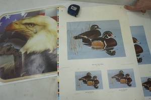 lot 17 image: Duck and eagle art, duck is signed prints
