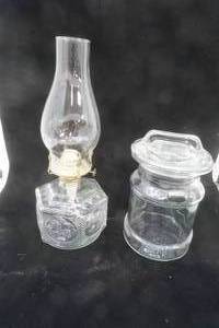 lot 44 image: Oil lamp and vintage glass canister