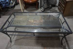lot 81 image: glass and metal coffee table 4x2. Very nice shape