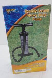 lot 142 image: air pump. NEW IN BOX. hand pump. 4 different nozzle attachments