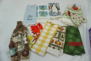 lot 217 image: kitchen hand towel lot. some new. 5pc apple picnic kitchen set