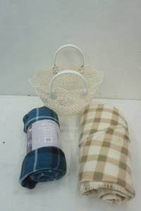 lot 265 image: doily bag and 2 fleece throws