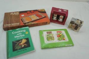 lot 274 image: vintage serving tray, cooking with herbs, salt and pepper shakers, canning fashion file
