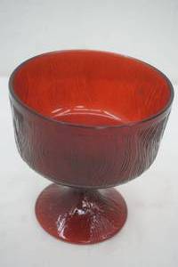 lot 305 image: vintage ruby red Hoosier Glass. Tree bark finish. pedestal bowl