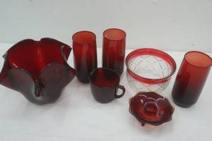 lot 306 image: red glass lot variety of ruby red type glass