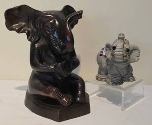 lot 93 image: Heavy Brass Elephant Sculpture  GOP Plaster Elephant