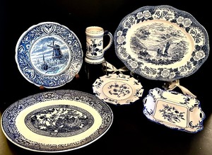 lot 137 image: Beautiful Vintage Finds including - Vintage Delft Plate Royal Sphinx Delfts Windmill Decorative 1960s Rare Design, Lochs of Scotland Blue Transferware Dinner Platter Royal Warwick 1970s and More