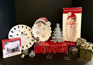 lot 142 image: Fitz and Floyd Holiday Serving Pieces and Christmas Decor