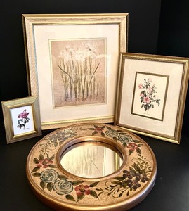 lot 144 image: Elegant Petite Floral Prints and Mirror