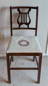 lot 64 image: Vintage Harp Back Needlepoint Chair