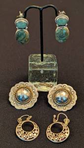 lot 103 image: Three Pairs of Sterling Silver Earrings