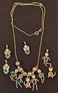 lot 108 image: Sterling Silver Necklace with Assorted Stone Charms