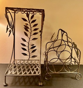 lot 168 image: Metal Plant Stand  End Table  Accent Table and Wine Rack