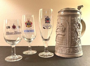 lot 171 image: Vintage German Beer Stein and German Collectable Beer   Wine  Cocktail Glasses
