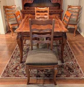 lot 3 image: Vintage French Country Style Dining Table Set by Ashley Furniture