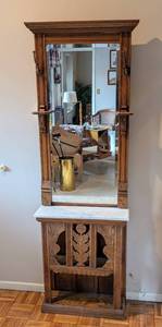 lot 1 image: Vintage Carved Wood and Marble Hall Tree