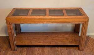 lot 21 image: Glass Topped Wood Console Table