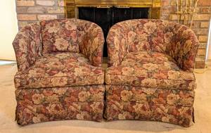 lot 26 image: Pair of Floral Upholstered Armchairs