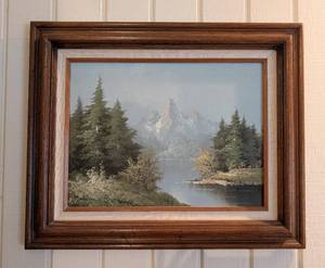 lot 46 image: Framed Mountain Landscape Painting