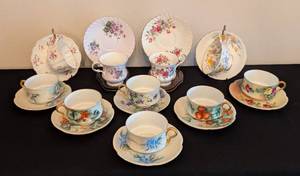 lot 51 image: Assorted Vintage Painted Porcelain Teacups
