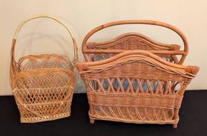 lot 52 image: Woven Basket and Magazine Holder
