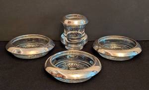 lot 57 image: Vintage Whiting Sterling Silver Rimmed Coasters and Toothpick Holder