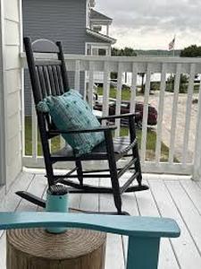 Hampton Bay Patio Black Wood Outdoor Rocking Chair Customer Returns Review all pictures
