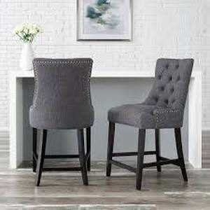 lot 28 image: StyleWell Bakerford Charcoal Gray Upholstered Counter Stool with Tufted Back (Set of 2) Customer return Review all pictures