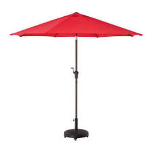 lot 34 image: Hampton Bay 9 ft. Aluminum Market Crank and Tilt Patio Umbrella in Ruby Customer return Review all pictures