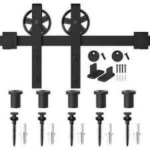 lot 37 image: WINSOON 6 ft. 72 in. Frosted Black Sliding Barn Door Track and Hardware Kit for Single with Non-Routed Floor Guide Customer return Review all pictures