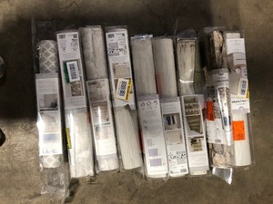 lot 20 image: Lot of 9 NuWallpaper Cream Luxe Faux Grasscloth Peel and Stick Vinyl Wallpaper Roll Various Customer Returns Review all pictures