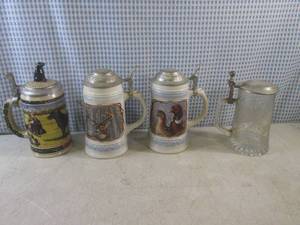 lot 107 image: (EW4) 4 Vintage Steins - 1 Budweise...