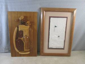 lot 147 image: (CS) Wood Inlay and Framed Golfing ...