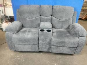 ACME Kalen Chenille Motion Loveseat with Console - Gray Chenille