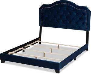 Baxton Studio Samantha Modern and Contemporary Navy Blue Velvet Fabric Upholstered Queen Size Button Tufted Bed