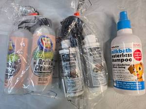 lot 4 image: Lot of 2 Enzymatic Drain Cleaners, 2 Headstone Cleaners, and 1 Milkbath Waterless Shampoo  All Brand New