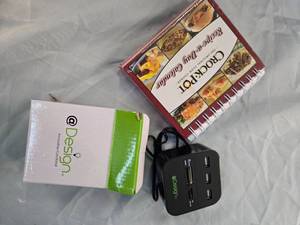 lot 28 image: Lot 2 items 1All-in-One Multi Card Reader with 3 USB Ports and  1 Crockpot Recipe Book-Brand New