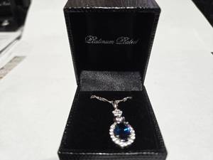 lot 94 image: Gold Coast Platinum Plated Blue & Clear Fashion Rhinestone Pendant Necklace  Brand New Sold online from $80 to $250