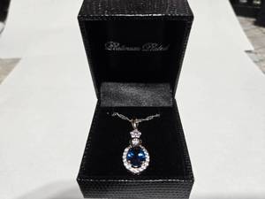 lot 102 image: Gold Coast Platinum Plated Blue & Clear Fashion Rhinestone Pendant Necklace  Brand New Sold online from $80 to $250
