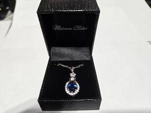 lot 107 image: Gold Coast Platinum Plated Blue & Clear Fashion Rhinestone Pendant Necklace  Brand New Sold online from $80 to $250