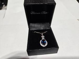 lot 112 image: Gold Coast Platinum Plated Blue & Clear Fashion Rhinestone Pendant Necklace  Brand New Sold online from $80 to $250